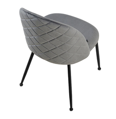 Silla Thea Alta tapizada en pana gris con base metálica negra y patas delgadas