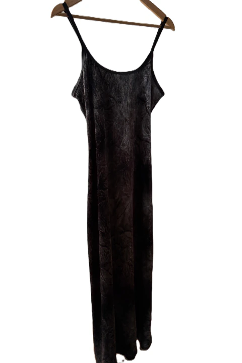 VESTIDO LARGO SLIP DRESS DE TERCIOPELO MARMOLADO NEGRO