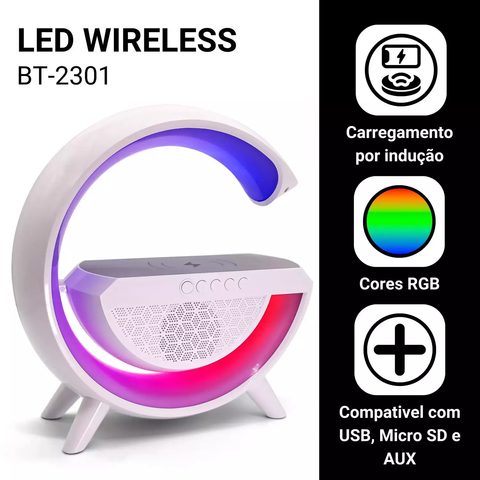 Luminária G Caixa Som Carregador Indução Rgb Bt 2301 - RY