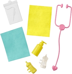 Imagen de Barbie Baby Doctor Playset con muñeca morena, 2 mu