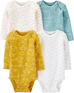 Pack de 4 bodys talle 3 meses carters manga larga