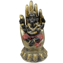 ganesh abençoando na mão em resina 24cm