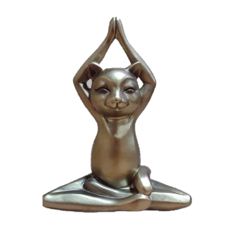 gato posicao yoga gratidão em resina 18cm