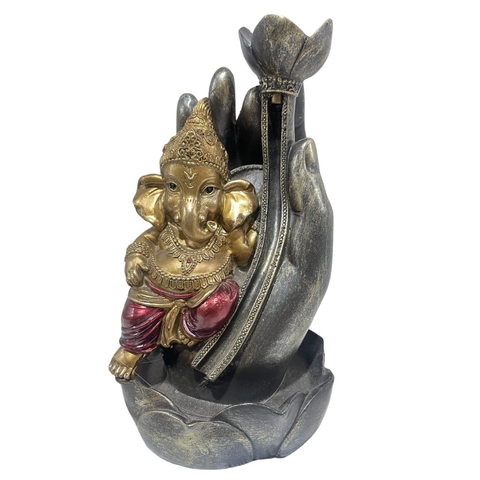 incensário ganesh na mão em resina 20x9cm