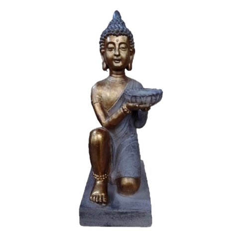 buda porta velas em resina 45x22cm