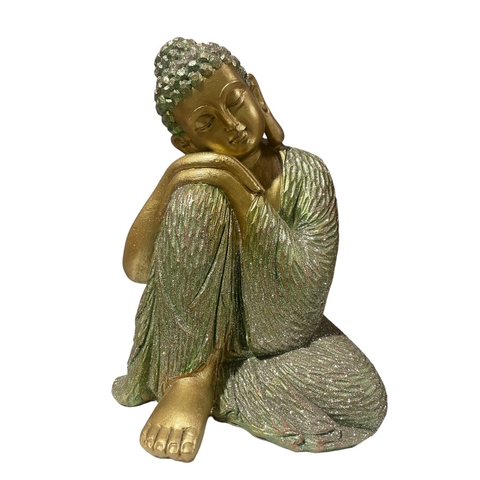 buda brilho em respouso em resina 24x22cm