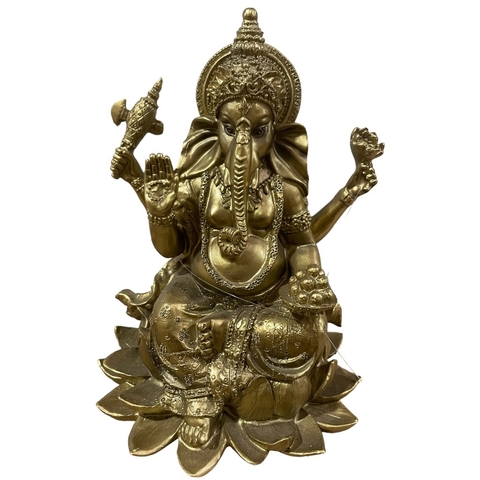 ganesh na flor de lótus em resina 20x12cm