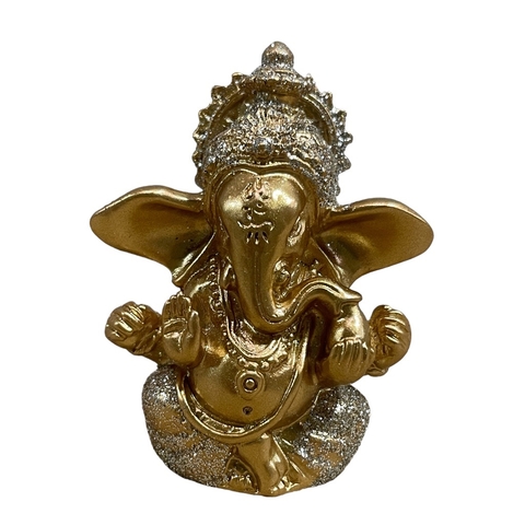 ganesh brilho dourado em resina 10cm