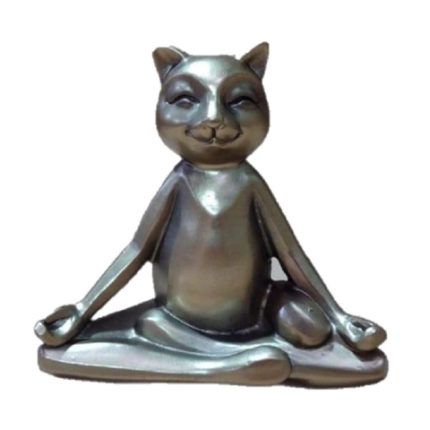 gato posicao yoga em repouso em resina 18cm