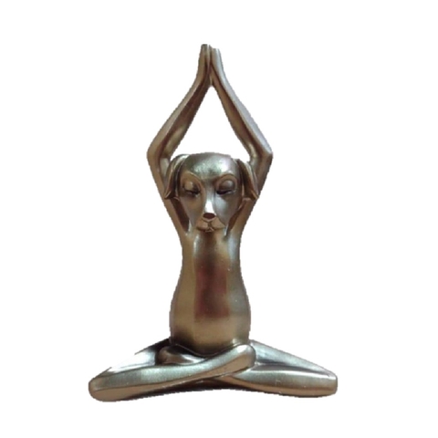 cachorro posicao yoga gratidão em resina 18cm