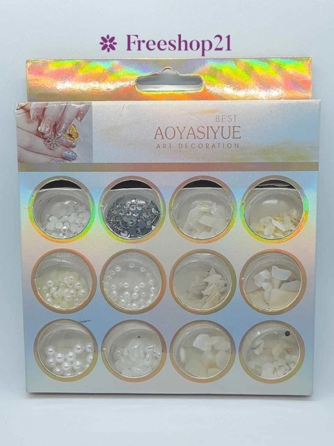 Caixa Com 12 Potinhos de Glitter, Madre Pérolas e Folhas (Diversas Marcas) - freeshop21