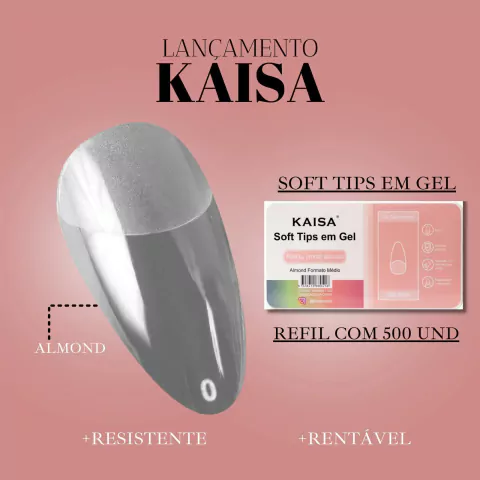 Tips Soft Gel Fosca Matte Unha Almond Média - Kaisa C/ 500 Refil