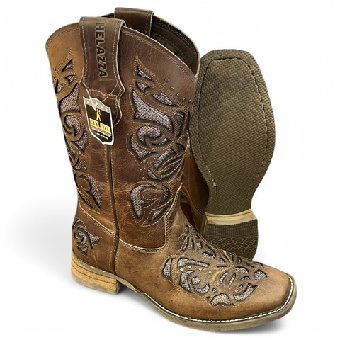 Bota Helazza Fóssil Cappuccino/Café Glitter Rosê 4030/02 - comprar online