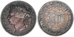 British Straits Settlements - 10 Cents 1884 - KM# 11 - Victoria