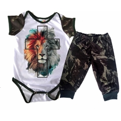 Conjunto Body Bebê Leão De Judá Camuflado Com Calça