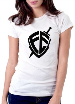 Baby Look Feminina Manga Branca Escudo da Fé