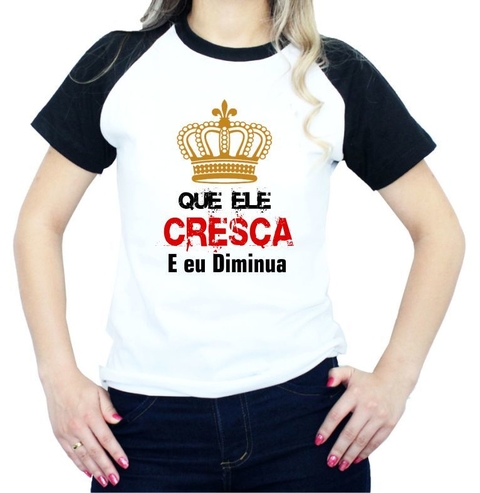 Baby Look Feminina manga preta Que Ele Cresça coroa dourada