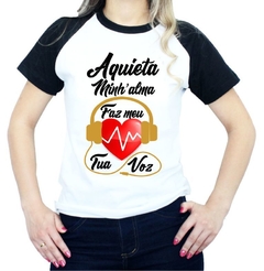 Baby Look Feminina manga preta Aquieta Minh'alma