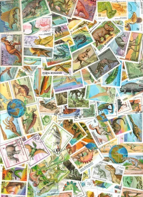 Colección Universal de 150 estampillas del tema PREHISTORICOS