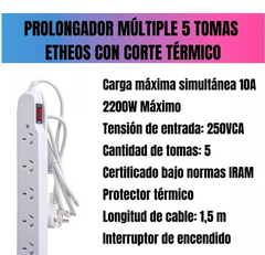 ZAPATILLA C/INTERRUPTOR ETHEOS 5 TOMAS 1.5T PL5T en internet