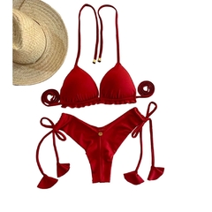 Biquíni cortininha com bojo calcinha empina bumbum.