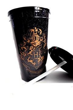 Vaso termico hogwarts negro con glitter Harry potter oficial - comprar online