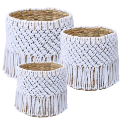 Cesto de Palha Macramê Sala e Quarto - Oficina da Roça