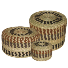 Puffs de Palha e Couro (3 Peças) - comprar online