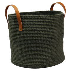 Cesto Verde de Quarto e Sala com Alça de Couro GG