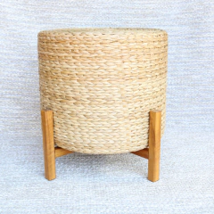 Puff de Palha Com Pé de Madeira ( 3 Peças )