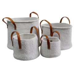 Cesto Off White de Quarto e Sala com Alça de Couro P - comprar online