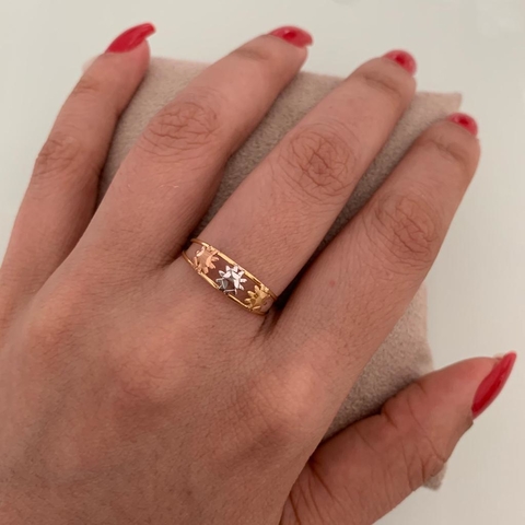 Anel Estrelinhas 3 Cores - Aro 19 e 20 (Cód.3555)