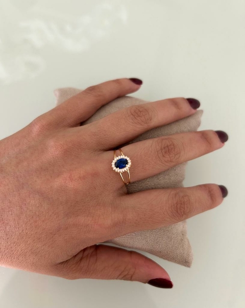 Anel Pedra Azul Oval - Aro 20 (Cód. 7793)