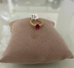 Anel Solitário Trabalhado Zirc. Vermelha - Aro 17 (Cód. 7967) - Joias Safir - ouro 18k em Belém-PA