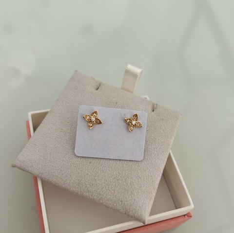 Brinco Flor 4 Pétalas Cravejada (Cód. 10022)