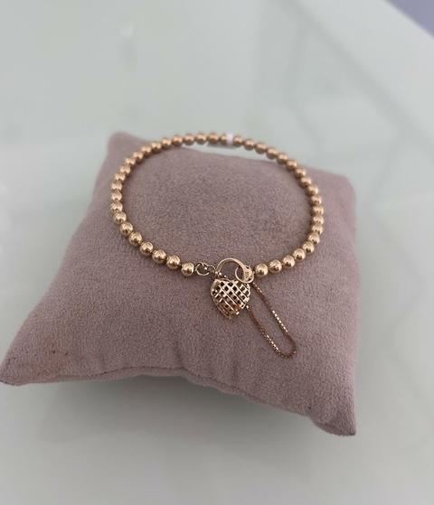 Pulseira Bolinhas e Ping. Coração 19cm 6.9 (Cód. 7230)