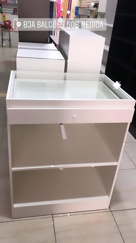 Balcão central com gaveta e vidro MDF branco cód.ctoa