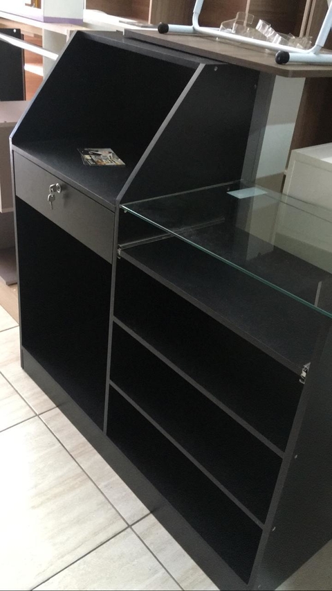 Balcão caixa atendimento com vitrine MDF preto cód.9852