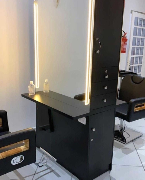 bancada penteadeira para cabeleireiro MDF preto (não acompanha iluminação)