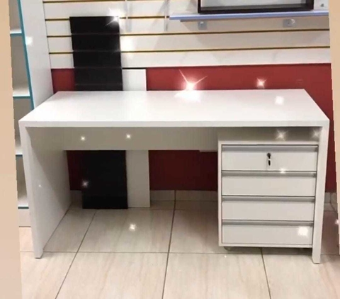 Mesa com carrinho gaveteiro MDF branco cód.odf