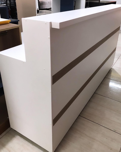 Balcão atendimento recuo 2 gavetas MDF branco com rodinha cód.BCC101