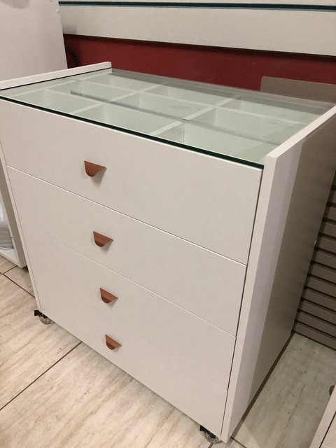 Gaveteiro MDF branco com com vidro cód.gav8