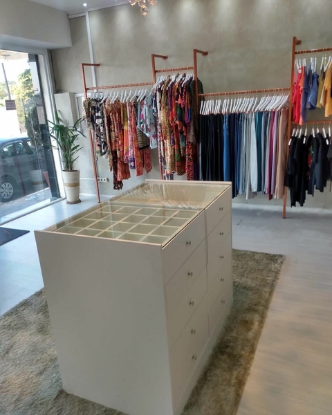 Balcão central MDF branco gaveteiro com vidro cód.angel6