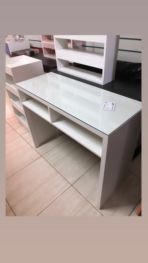 Mesa manicure aparador MDF branco c/ vidro cód.9876