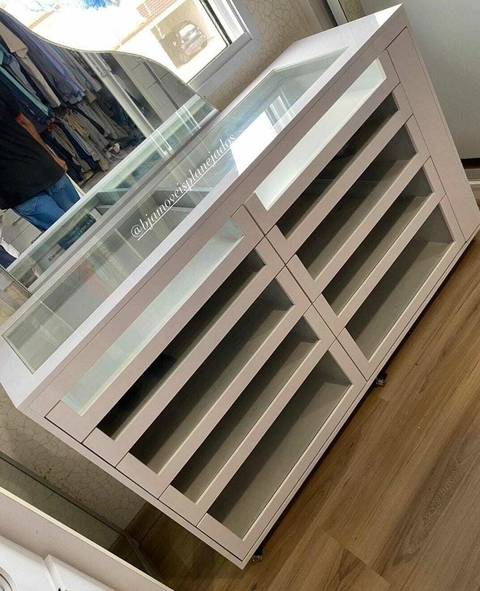 comoda central gaveteiro MDF rosa com vidro cód.balc6485