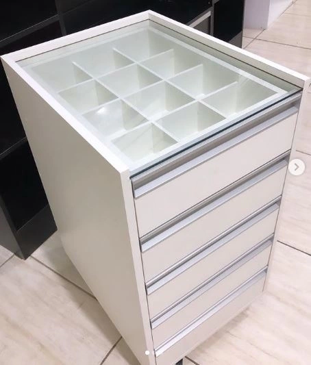 Gaveteiro carrinho auxiliar MDF branco com vidro superior cód.vidr6