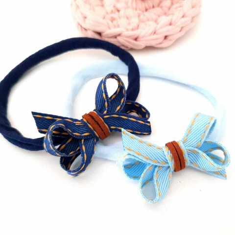 Lacinho jeans para bebê com couro (5cm) - und - comprar online