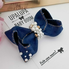 Laço jeans bordado com pérolas (9 a 11cm) na internet