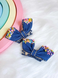 Lacinho jeans com granulado (7cm) - Laços Upalupa
