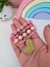 pulseira infantil rosa com dourado